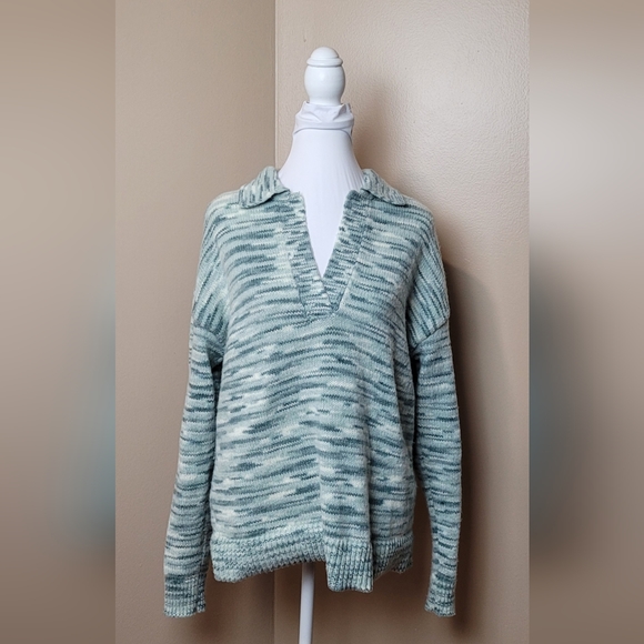 LOFT Polo Striped Green Sweater - Picture 1 of 5